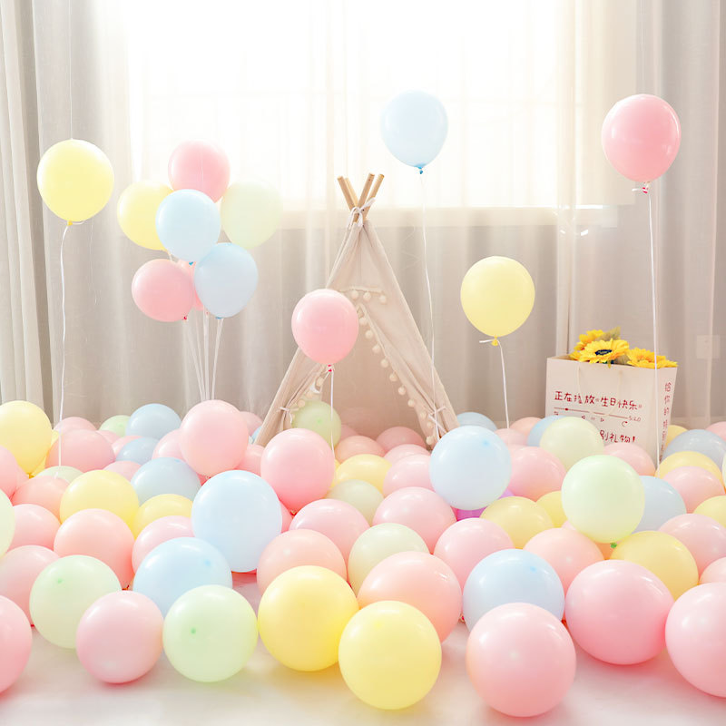 MIX-SET-069 | 10 Inch Pre-Mixed 4 Color Macaron Pink Yellow Green Blue Matte Latex Balloon Packs Wholesale | All Occasion Series | Low MOQ