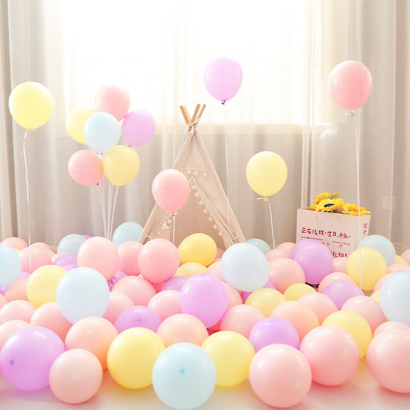 MIX-SET-068 | 10 Inch Pre-Mixed 4 Color Macaron Pink Yellow Purple Blue Matte Latex Balloon Packs Wholesale | All Occasion Series | Low MOQ