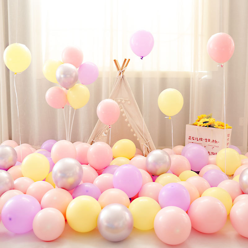 MIX-SET-066 | 10 Inch Pre-Mixed Macaron Pink Macaron Yellow Macaron Purple Chrome Silver Matte Latex Balloon Packs Wholesale | All Occasion Series | Low MOQ