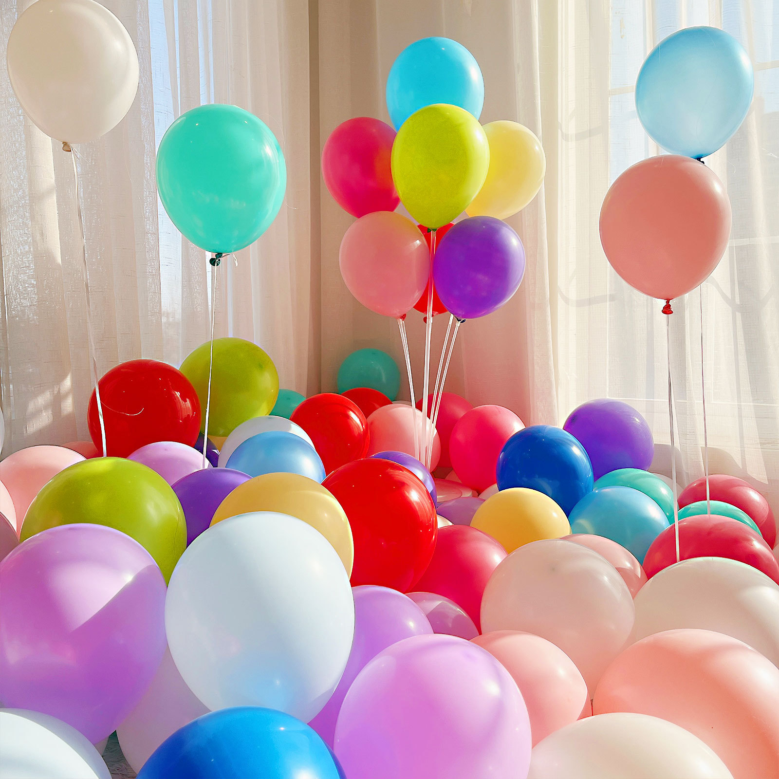 MIX-SET-078 | 10 Inch Pre-Mixed 7 Color Red Tiffany Blue Macaron Pink White Blue Fuchsia Yellow Matte Latex Balloon Packs Wholesale | All Occasion Series | Low MOQ