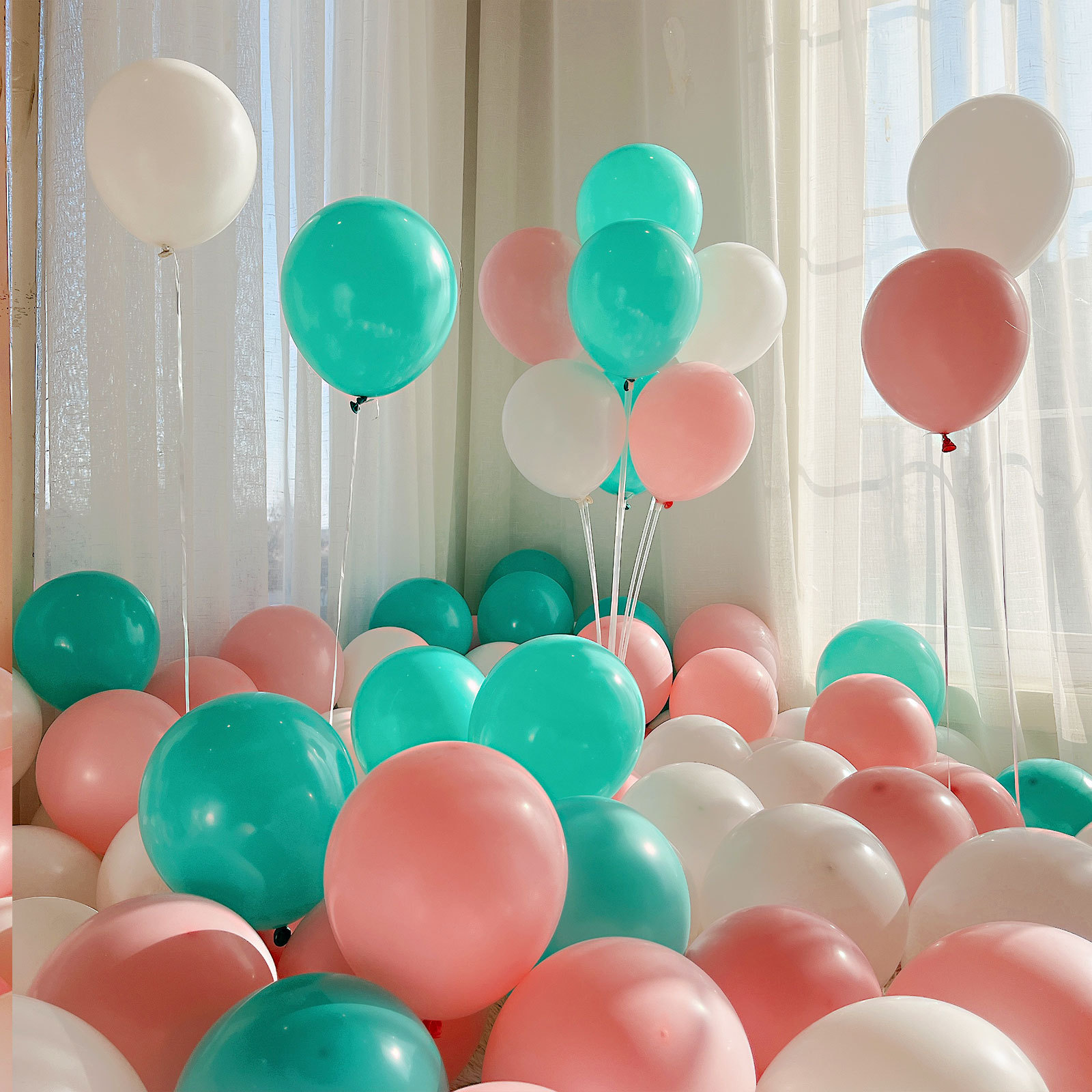 MIX-SET-084 | 10 Inch Pre-Mixed White Tiffany Blue Macaron Pink Matte Latex Balloon Packs Wholesale | All Occasion Series | Low MOQ