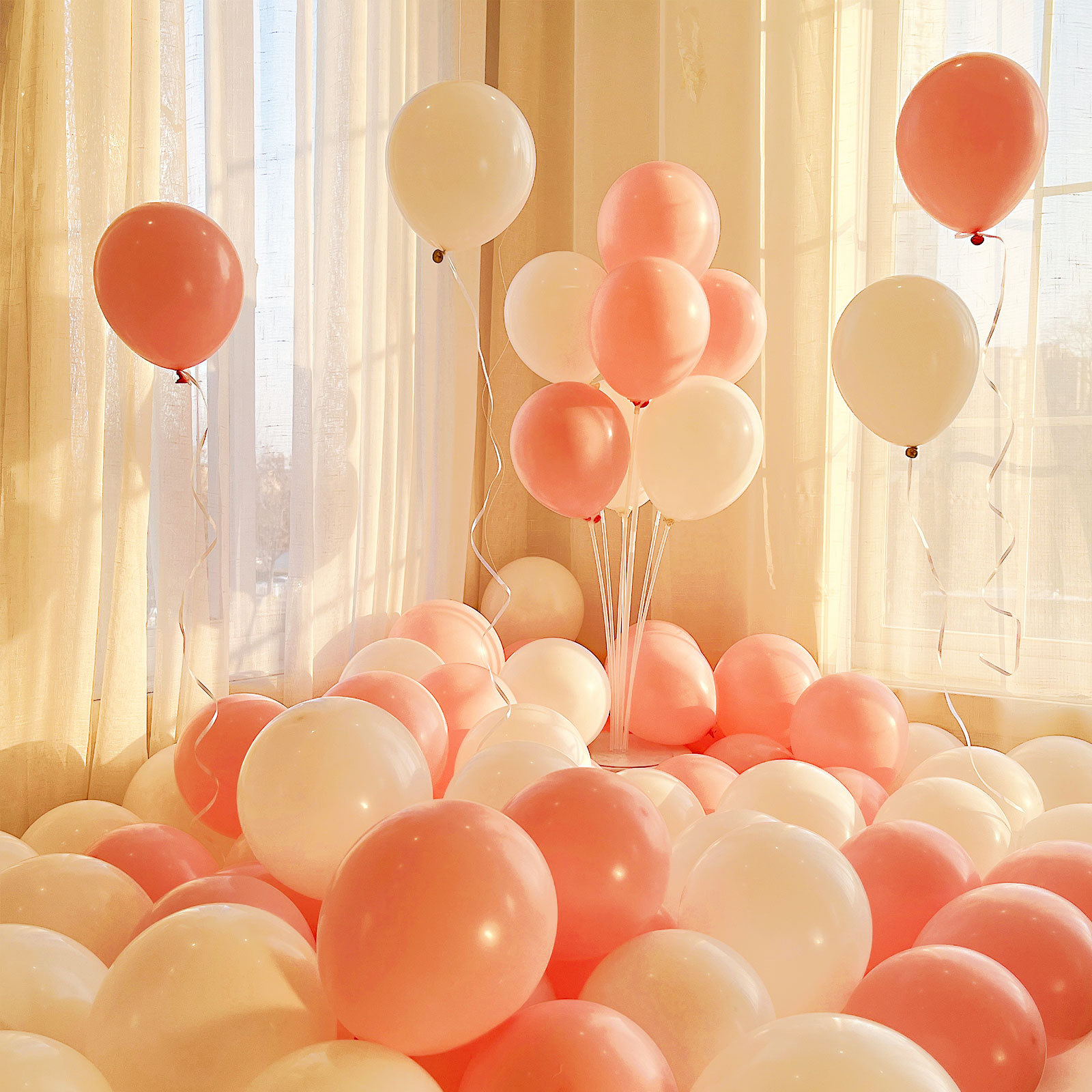 MIX-SET-090 | 10 Inch Pre-Mixed White Macaron Pink Matte Latex Balloon Packs Wholesale | All Occasion Series | Low MOQ