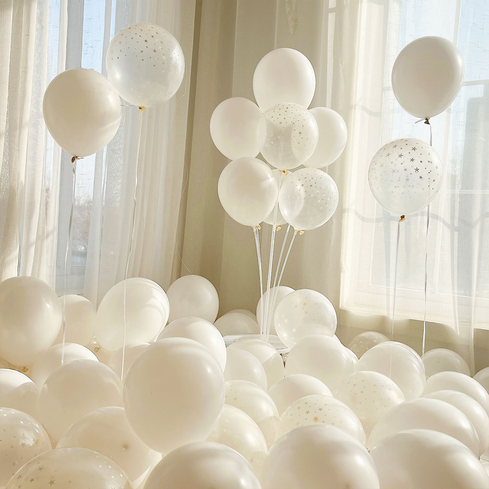 MIX-SET-088 | 10 Inch Pre-Mixed White Star White Matte Latex Balloon Packs Wholesale | All Occasion Series | Low MOQ