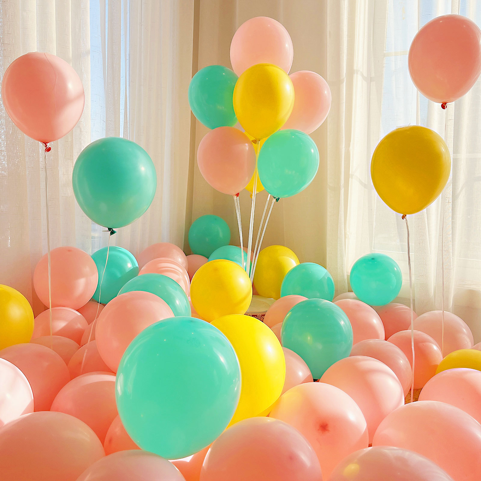 MIX-SET-087 | 10 Inch Pre-Mixed Yellow Macaron Pink Tiffany Blue Matte Latex Balloon Packs Wholesale | All Occasion Series | Low MOQ