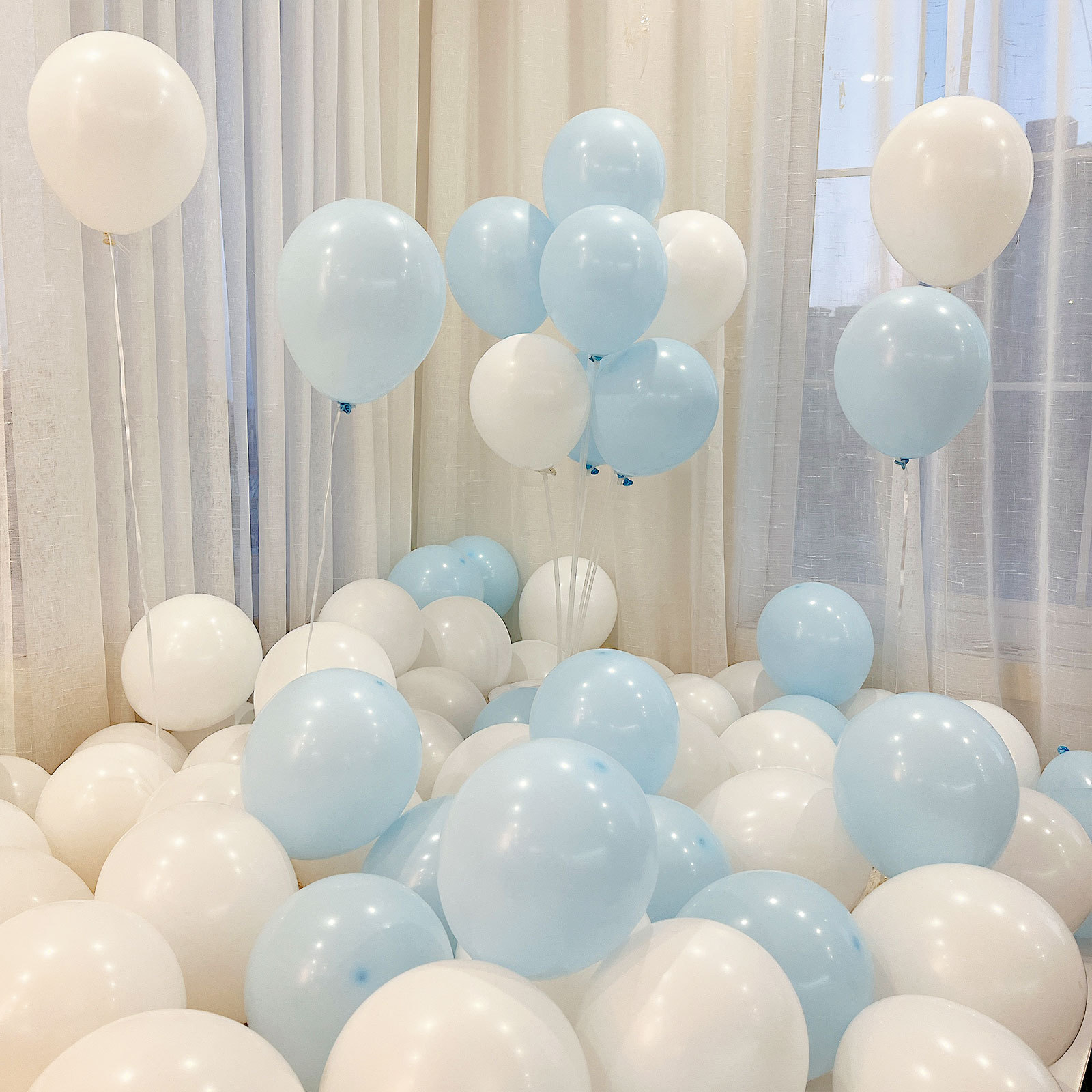 MIX-SET-089 | 10 Inch Pre-Mixed White Macaron Blue Matte Latex Balloon Packs Wholesale | All Occasion Series | Low MOQ