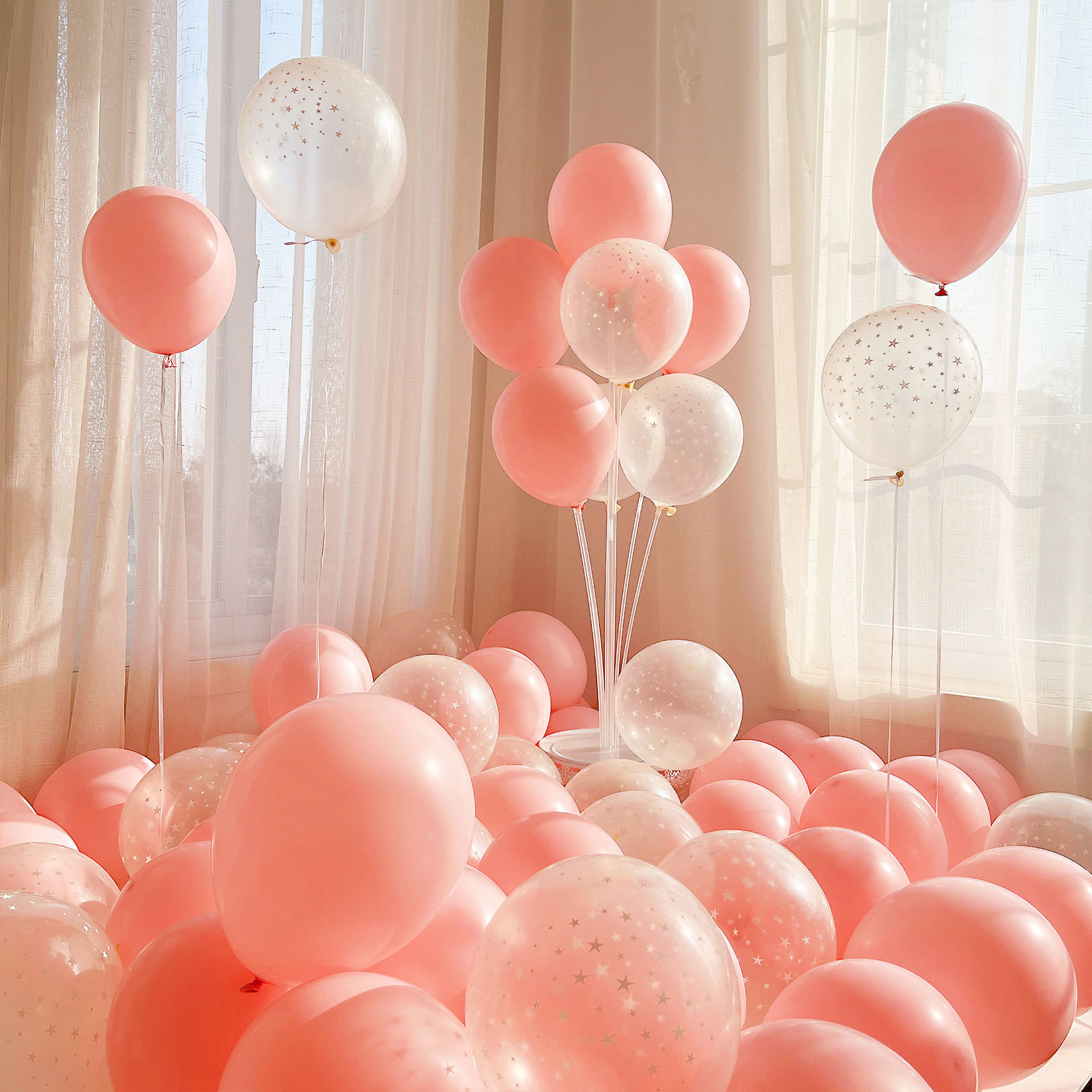 MIX-SET-092 | 10 Inch Pre-Mixed Macaron Pink Star White Matte Latex Balloon Packs Wholesale | All Occasion Series | Low MOQ