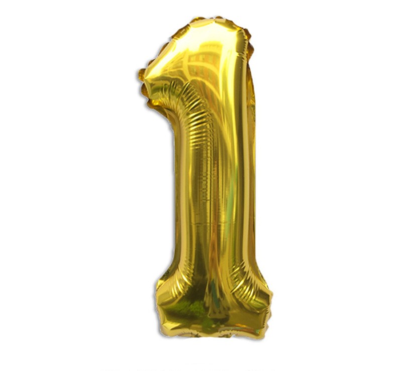 NUM-32-GLD-01 | 32 Inch Metallic Gold Foil Number 1 Balloon, Individual Pack Wholesale | Low MOQ