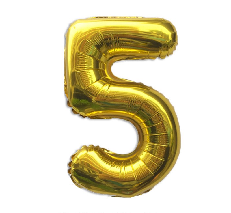NUM-32-GLD-05 | 32 Inch Metallic Gold Foil Number 5 Balloon, Individual Pack Wholesale | Low MOQ