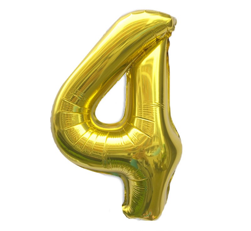 NUM-32-GLD-04 | 32 Inch Metallic Gold Foil Number 4 Balloon, Individual Pack Wholesale | Low MOQ