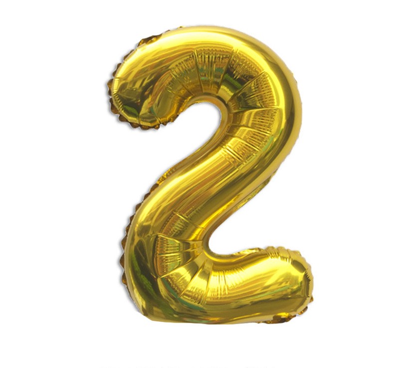 NUM-32-GLD-02 | 32 Inch Metallic Gold Foil Number 2 Balloon, Individual Pack Wholesale | Low MOQ
