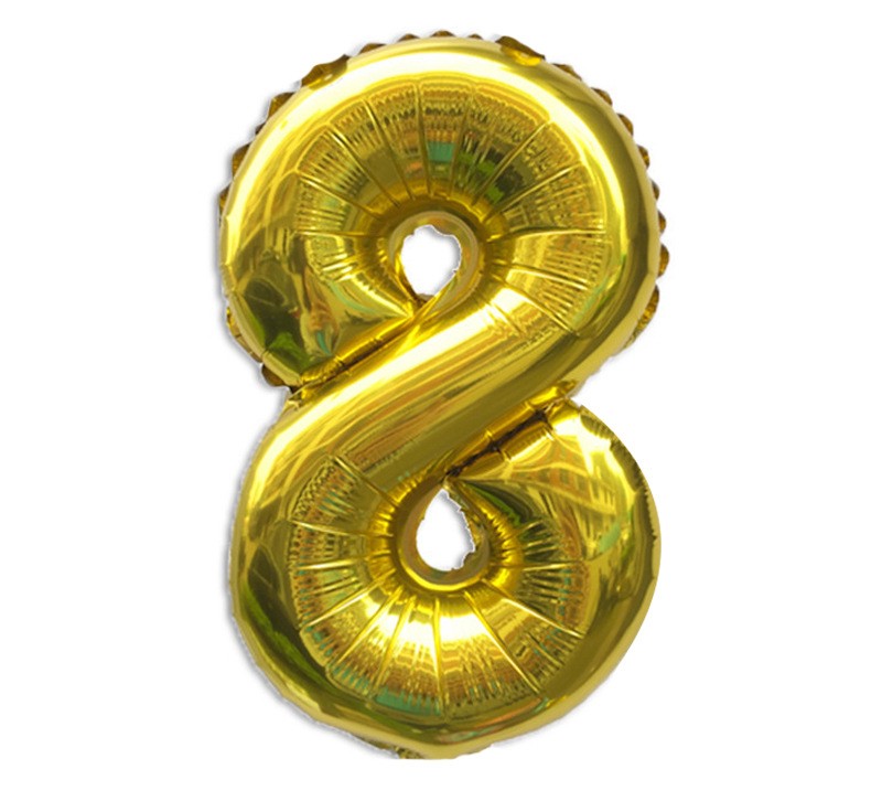 NUM-32-GLD-08 | 32 Inch Metallic Gold Foil Number 8 Balloon, Individual Pack Wholesale | Low MOQ