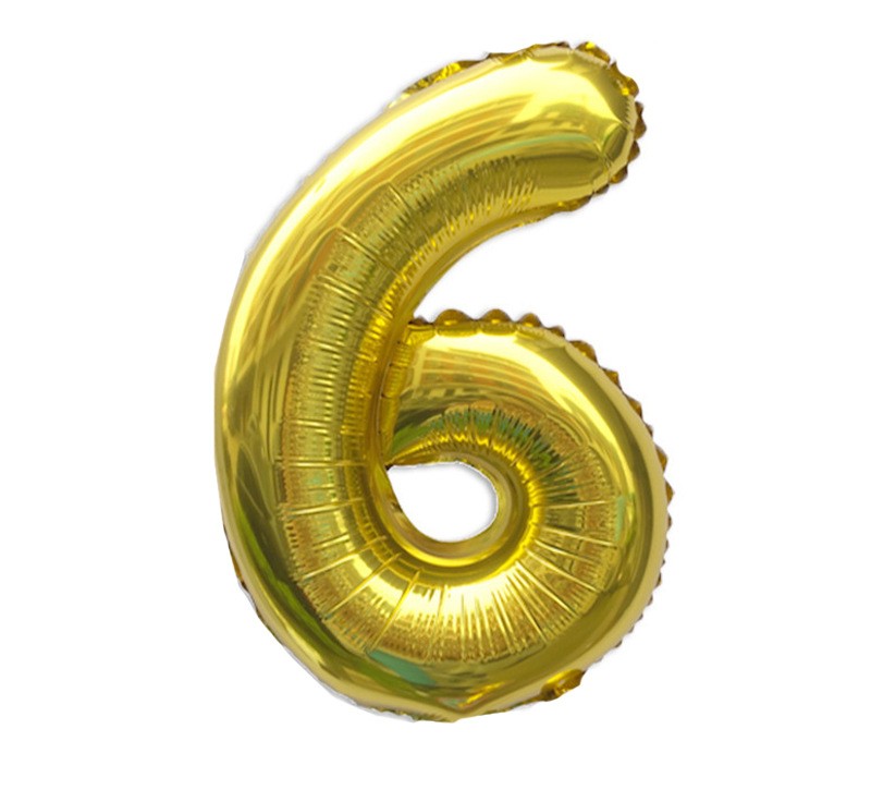 NUM-32-GLD-06 | 32 Inch Metallic Gold Foil Number 6 Balloon, Individual Pack Wholesale | Low MOQ