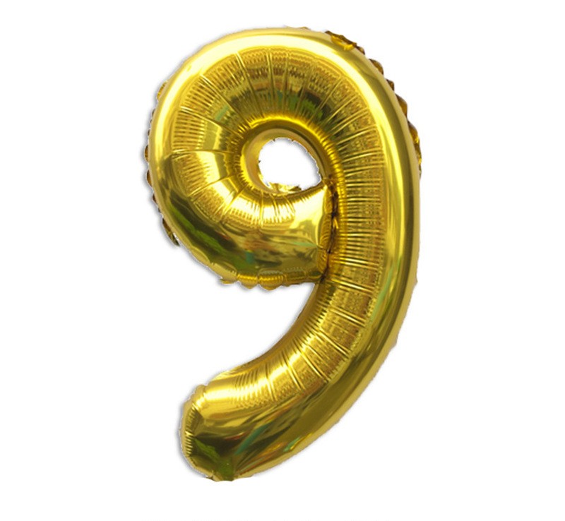 NUM-32-GLD-09 | 32 Inch Metallic Gold Foil Number 9 Balloon, Individual Pack Wholesale | Low MOQ