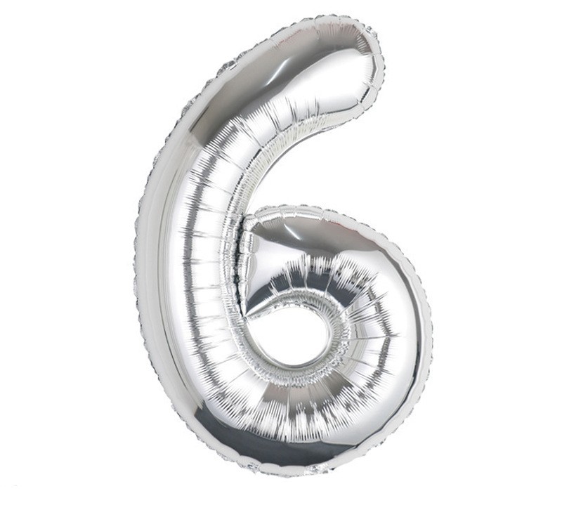 NUM-32-SLV-06 | 32 Inch Metallic Silver Foil Number 6 Balloon, Individual Pack Wholesale | Low MOQ