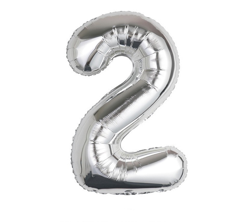 NUM-32-SLV-02 | 32 Inch Metallic Silver Foil Number 2 Balloon, Individual Pack Wholesale | Low MOQ