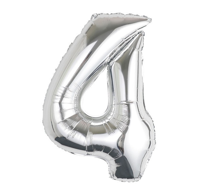 NUM-32-SLV-04 | 32 Inch Metallic Silver Foil Number 4 Balloon, Individual Pack Wholesale | Low MOQ