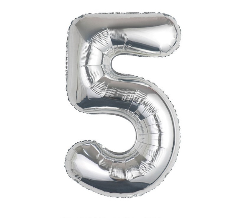 NUM-32-SLV-05 | 32 Inch Metallic Silver Foil Number 5 Balloon, Individual Pack Wholesale | Low MOQ
