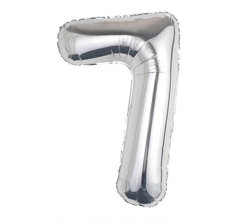 NUM-32-SLV-07 | 32 Inch Metallic Silver Foil Number 7 Balloon, Individual Pack Wholesale | Low MOQ