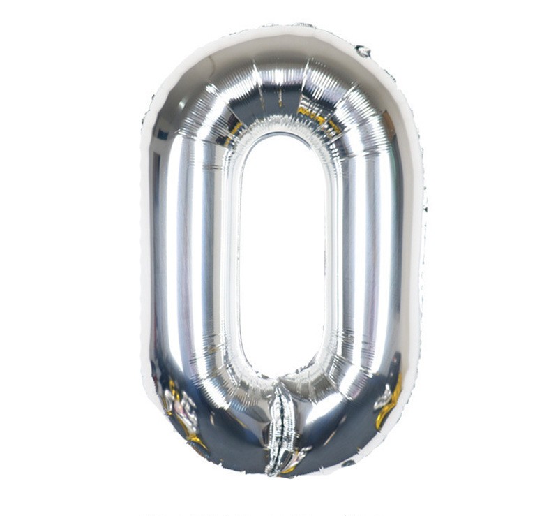 NUM-32-SLV-00 | 32 Inch Metallic Silver Foil Number 0 Balloon, Individual Pack Wholesale | Low MOQ