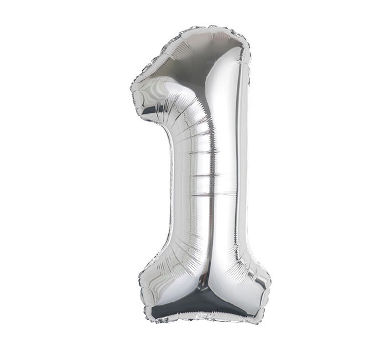 NUM-32-SLV-01 | 32 Inch Metallic Silver Foil Number 1 Balloon, Individual Pack Wholesale | Low MOQ