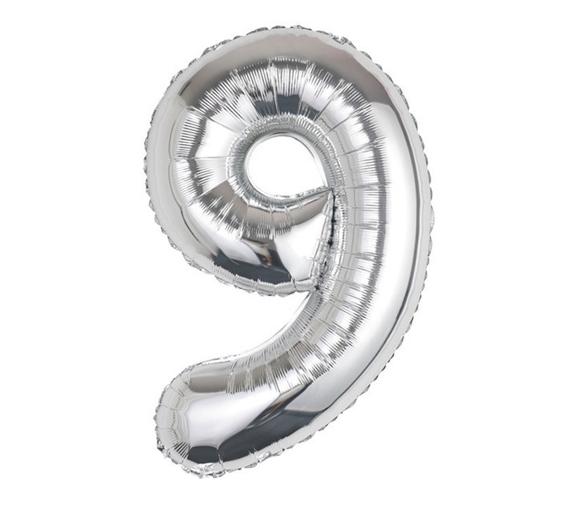 NUM-32-SLV-09 | 32 Inch Metallic Silver Foil Number 9 Balloon, Individual Pack Wholesale | Low MOQ