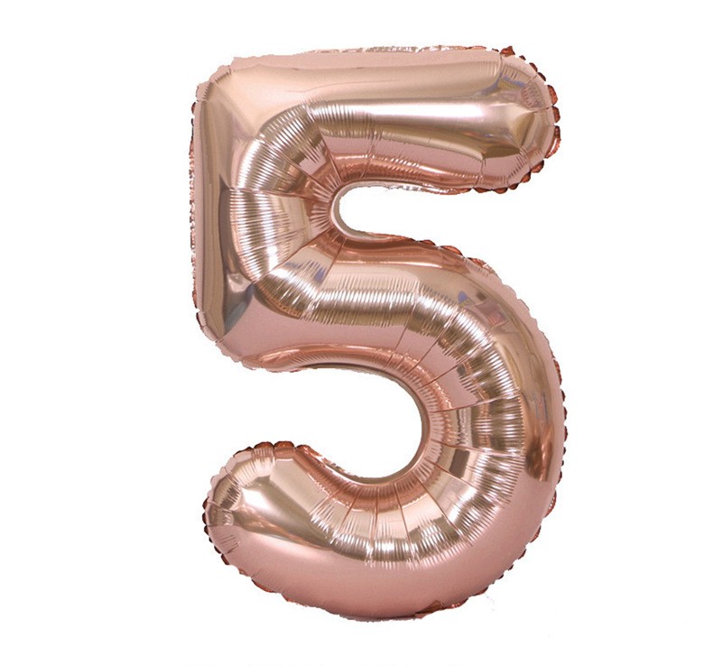 NUM-32-RSG-05 | 32 Inch Metallic Rose Gold Foil Number 5 Balloon, Individual Pack Wholesale | Low MOQ