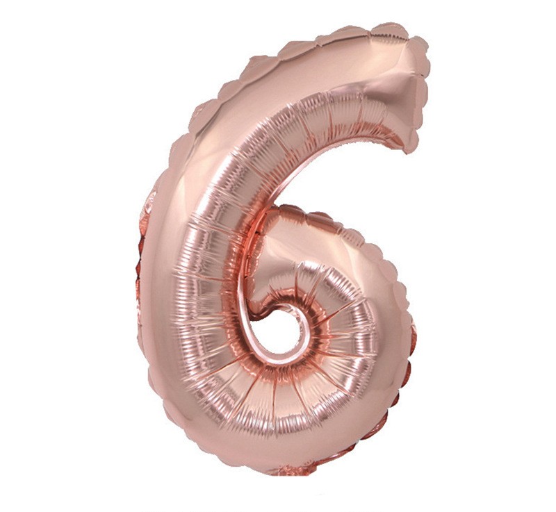 NUM-32-RSG-06 | 32 Inch Metallic Rose Gold Foil Number 6 Balloon, Individual Pack Wholesale | Low MOQ