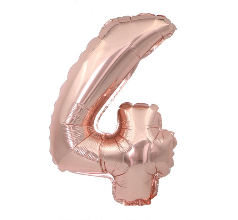 NUM-32-RSG-04 | 32 Inch Metallic Rose Gold Foil Number 4 Balloon, Individual Pack Wholesale | Low MOQ