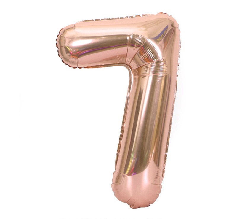 NUM-32-RSG-07 | 32 Inch Metallic Rose Gold Foil Number 7 Balloon, Individual Pack Wholesale | Low MOQ