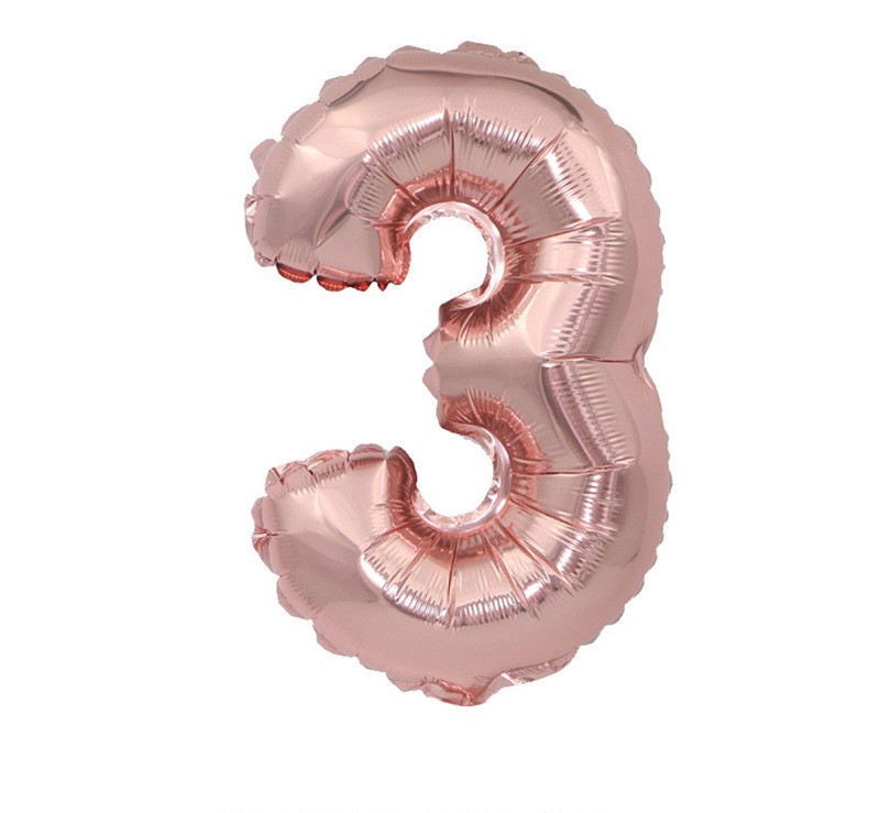 NUM-32-RSG-03 | 32 Inch Metallic Rose Gold Foil Number 3 Balloon, Individual Pack Wholesale | Low MOQ