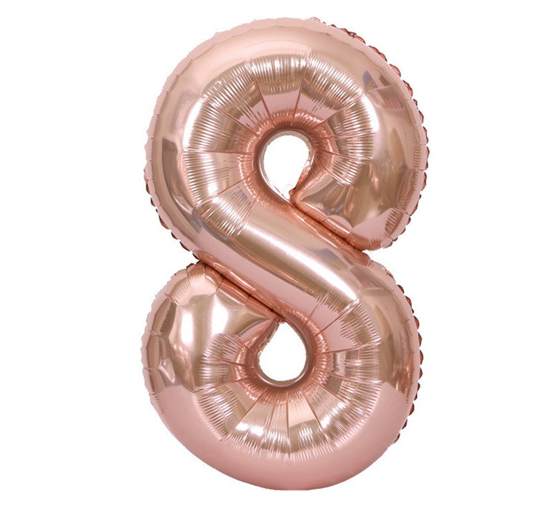 NUM-32-RSG-08 | 32 Inch Metallic Rose Gold Foil Number 8 Balloon, Individual Pack Wholesale | Low MOQ