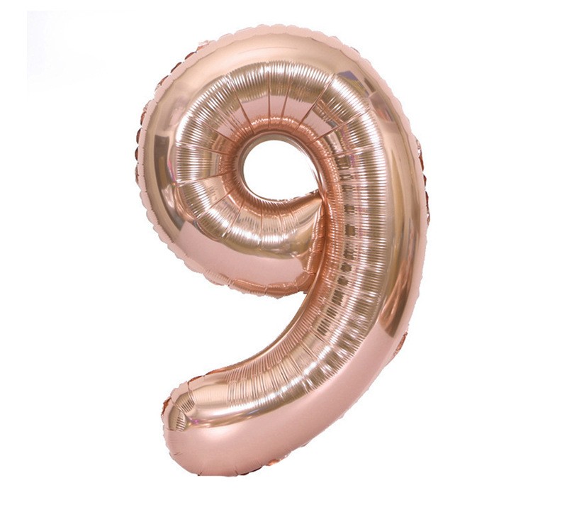 NUM-32-RSG-09 | 32 Inch Metallic Rose Gold Foil Number 9 Balloon, Individual Pack Wholesale | Low MOQ