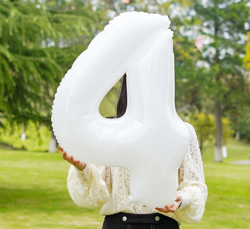 NUM-32-WHT-04 | 32 Inch White Foil Number 4 Balloon, Individual Pack Wholesale | Low MOQ