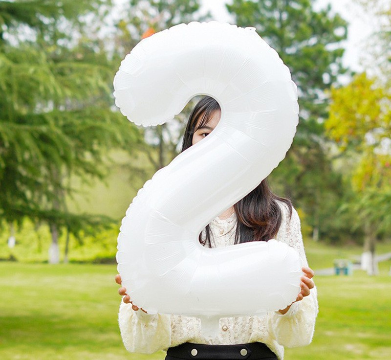 NUM-32-WHT-02 | 32 Inch White Foil Number 2 Balloon, Individual Pack Wholesale | Low MOQ