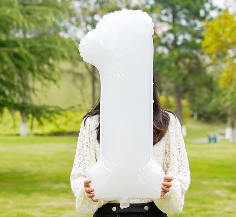 NUM-32-WHT-01 | 32 Inch White Foil Number 1 Balloon, Individual Pack Wholesale | Low MOQ