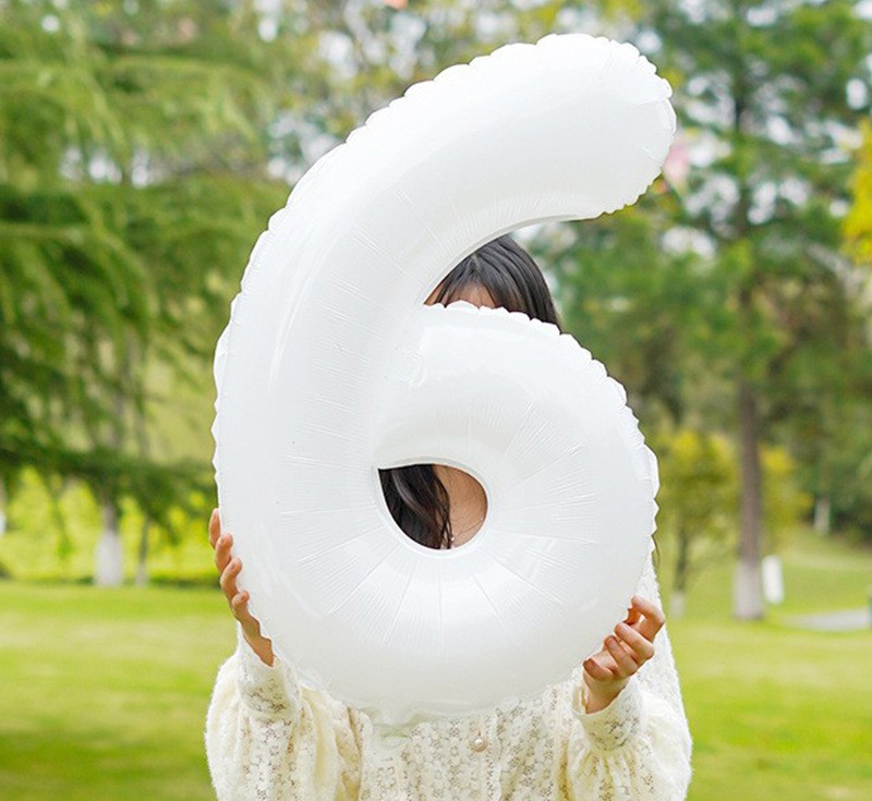 NUM-32-WHT-06 | 32 Inch White Foil Number 6 Balloon, Individual Pack Wholesale | Low MOQ