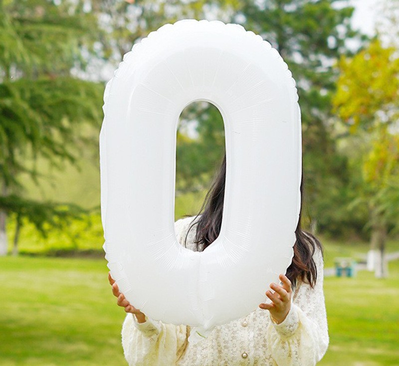 NUM-32-WHT-00 | 32 Inch White Foil Number 0 Balloon, Individual Pack Wholesale | Low MOQ