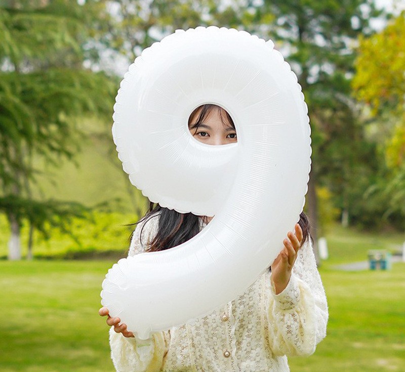 NUM-32-WHT-09 | 32 Inch White Foil Number 9 Balloon, Individual Pack Wholesale | Low MOQ