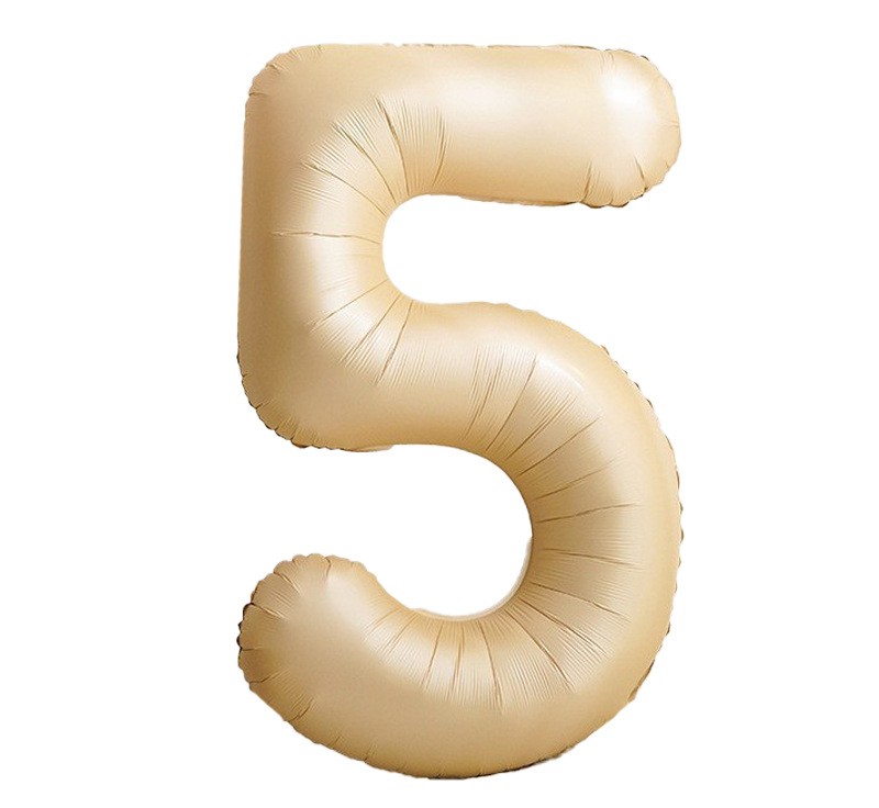 NUM-32-CAR-05 | 32 Inch Champagne Caramel Foil Number 5 Balloon, Individual Pack Wholesale | Low MOQ