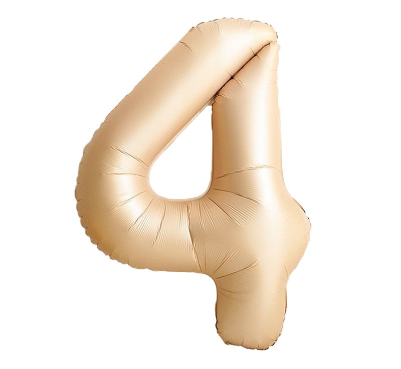 NUM-32-CAR-04 | 32 Inch Champagne Caramel Foil Number 4 Balloon, Individual Pack Wholesale | Low MOQ