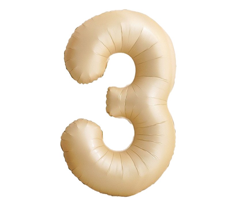 NUM-32-CAR-03 | 32 Inch Champagne Caramel Foil Number 3 Balloon, Individual Pack Wholesale | Low MOQ