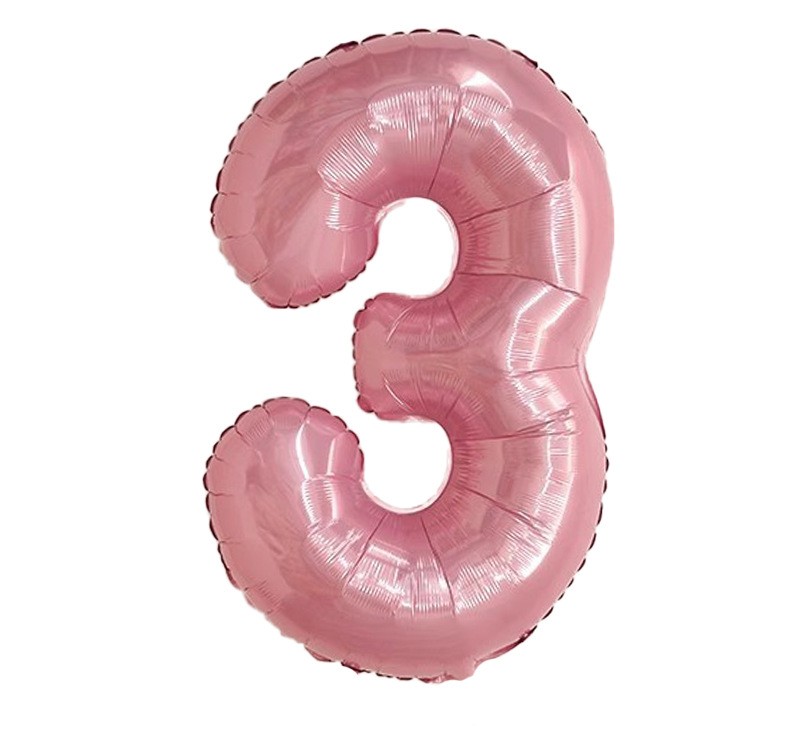 NUM-32-PNK-03 | 32 Inch Pink Foil Number 3 Balloon, Individual Pack Wholesale | Low MOQ