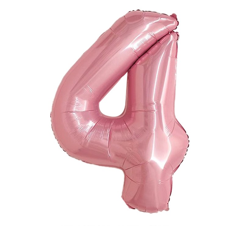 NUM-32-PNK-04 | 32 Inch Pink Foil Number 4 Balloon, Individual Pack Wholesale | Low MOQ