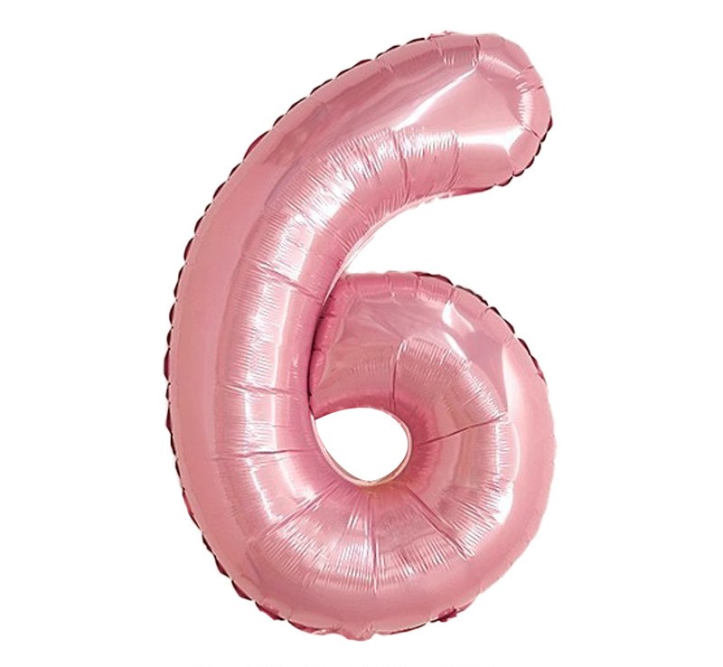 NUM-32-PNK-06 | 32 Inch Pink Foil Number 6 Balloon, Individual Pack Wholesale | Low MOQ
