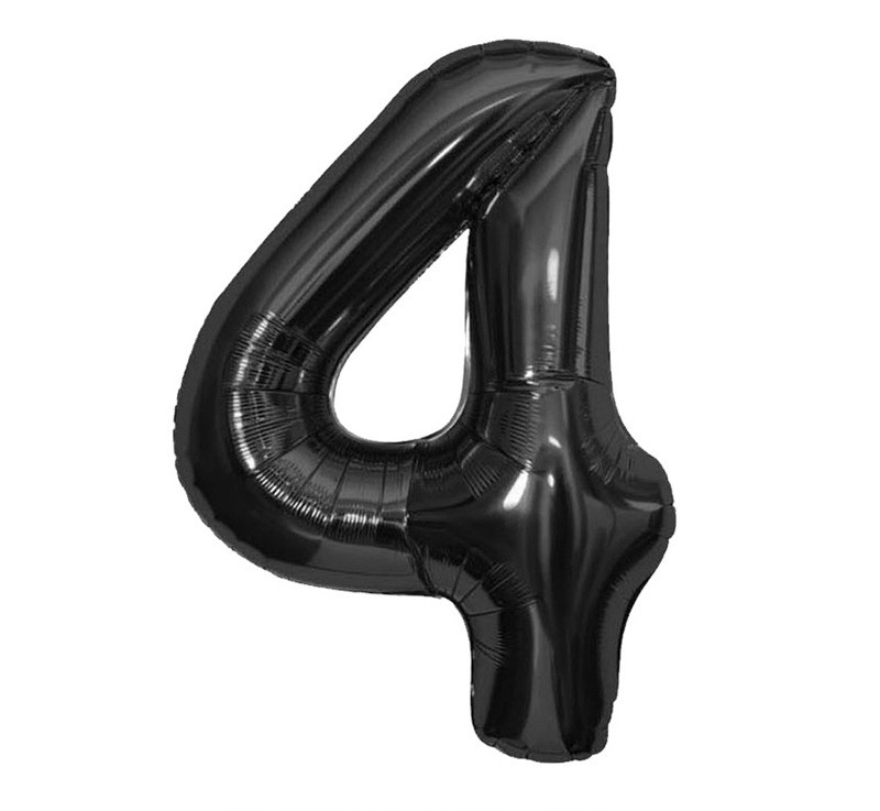NUM-32-BLK-04 | 32 Inch Black Foil Number 4 Balloon, Individual Pack Wholesale | Low MOQ
