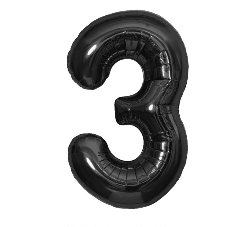 NUM-32-BLK-03 | 32 Inch Black Foil Number 3 Balloon, Individual Pack Wholesale | Low MOQ