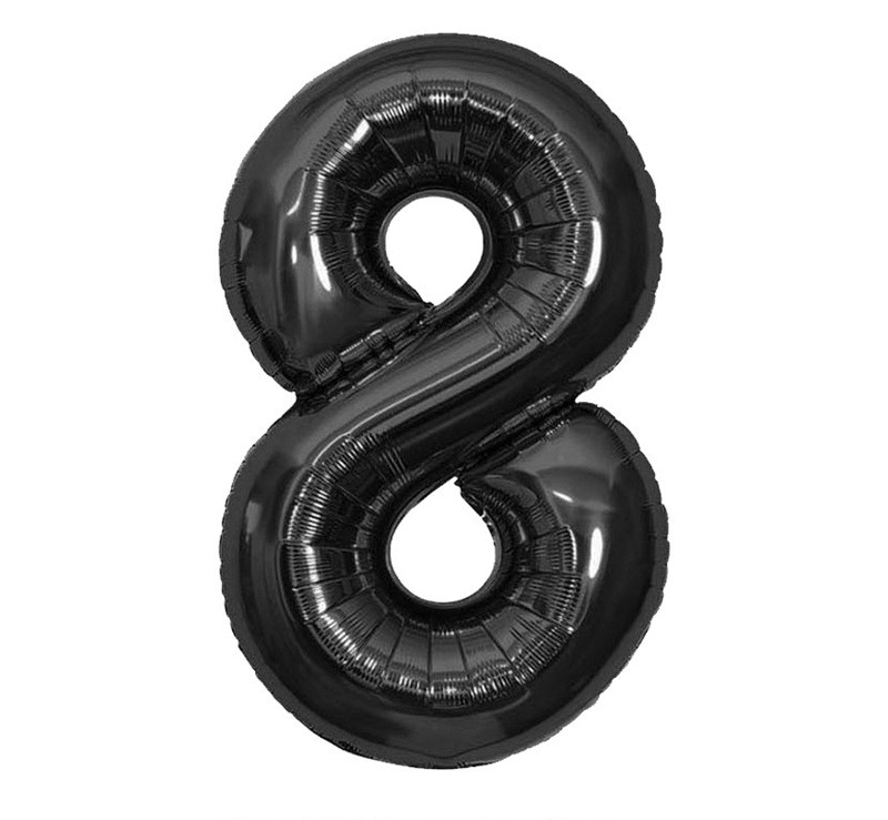 NUM-32-BLK-08 | 32 Inch Black Foil Number 8 Balloon, Individual Pack Wholesale | Low MOQ