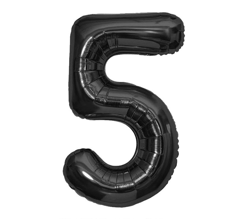 NUM-32-BLK-05 | 32 Inch Black Foil Number 5 Balloon, Individual Pack Wholesale | Low MOQ