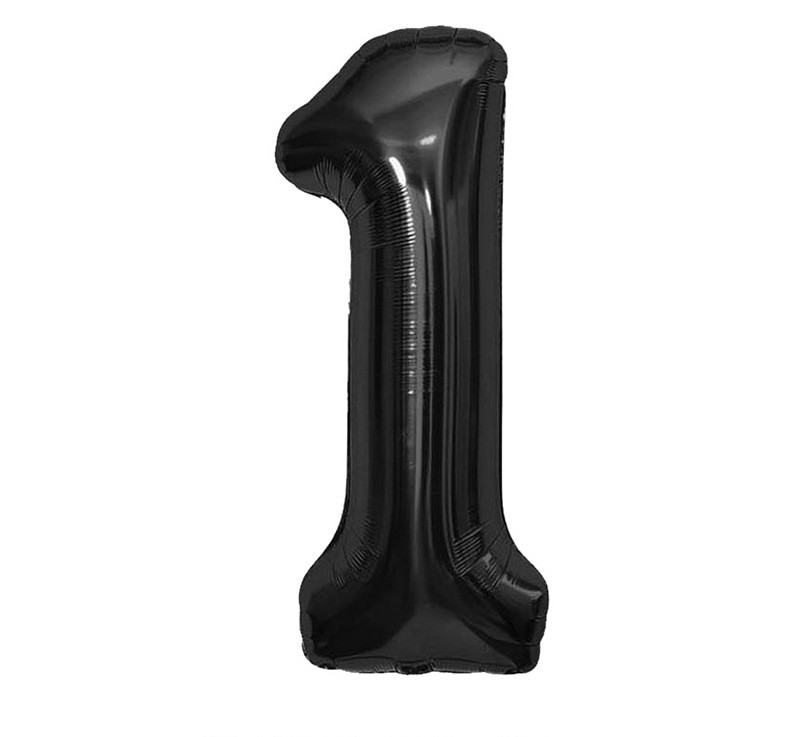 NUM-32-BLK-01 | 32 Inch Black Foil Number 1 Balloon, Individual Pack Wholesale | Low MOQ