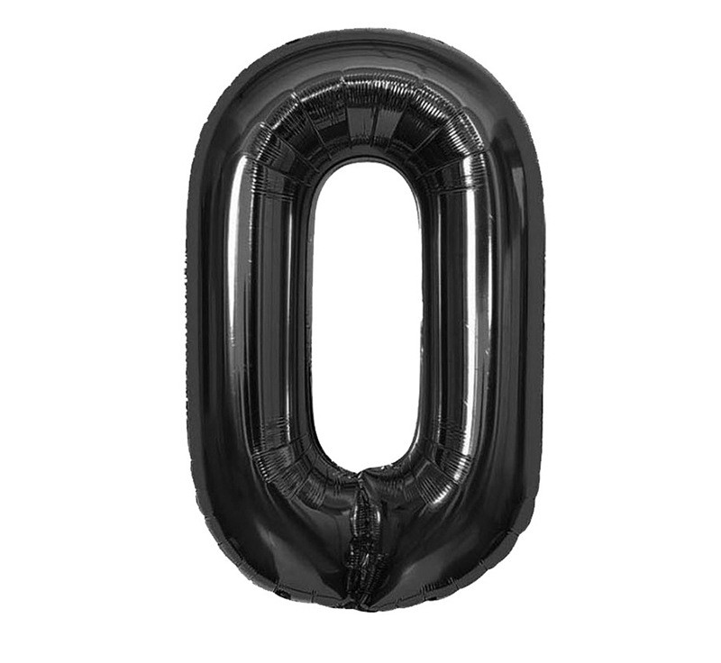 NUM-32-BLK-00 | 32 Inch Black Foil Number 0 Balloon, Individual Pack Wholesale | Low MOQ
